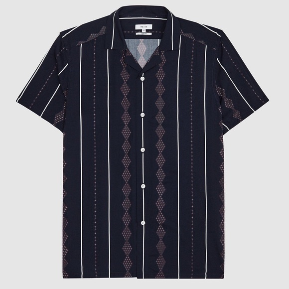 Reiss “Stevie” Diamond Printed Cuban Collar Viscose Shirt, Tom Holland style - Picture 2 of 9